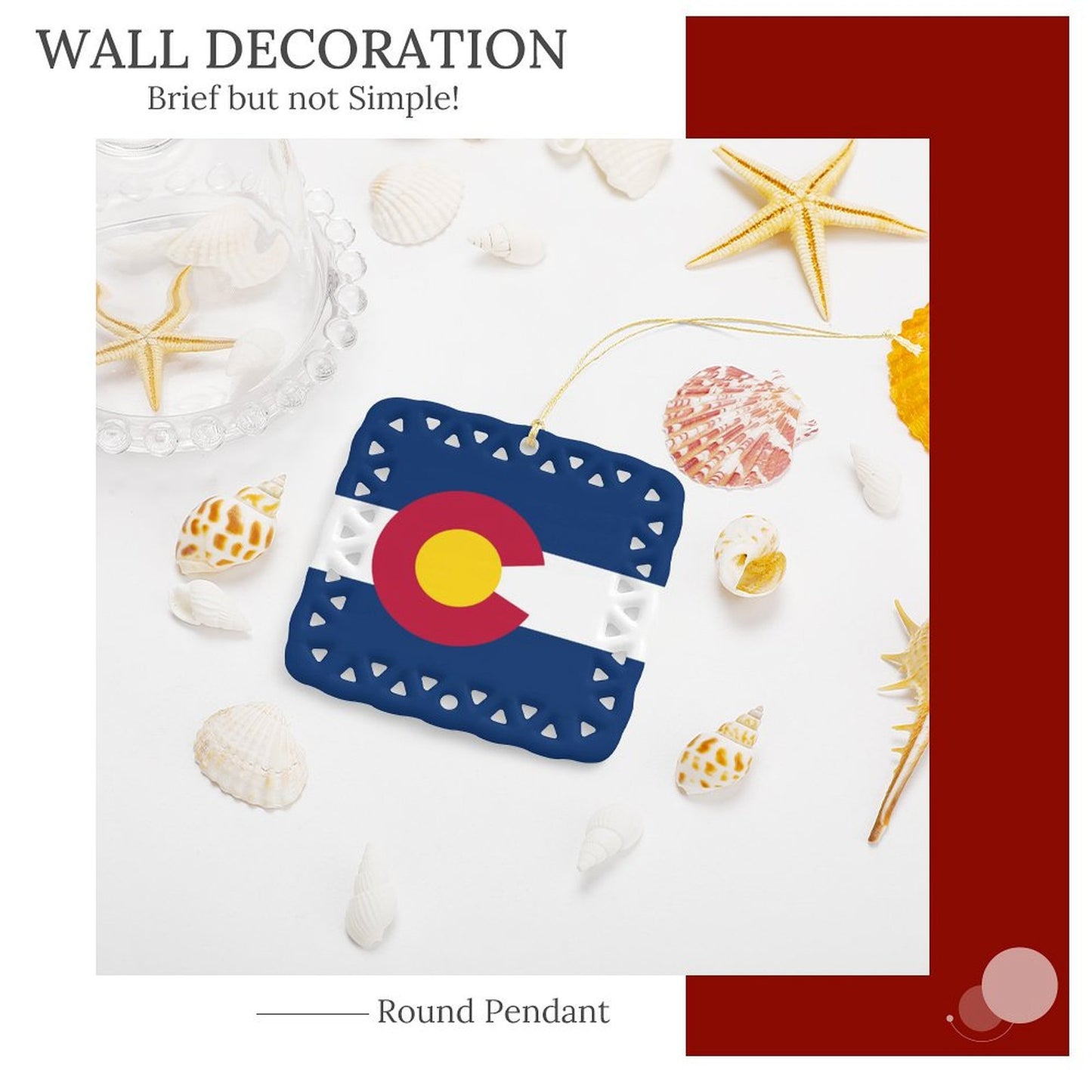 Colorado Flag Inspired Square Ceramic Ornament Made in the USA