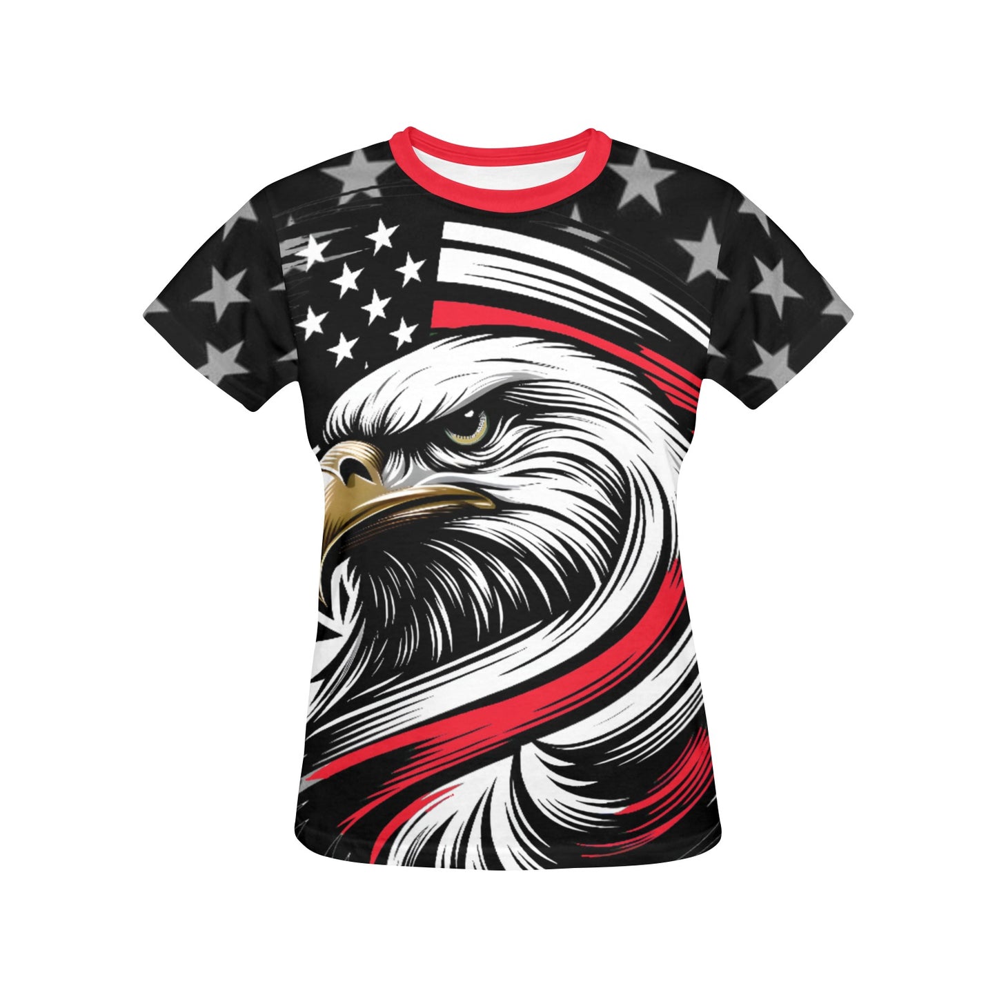 Thin Red Line Flag Inspired Eagle Women's All Over Print Crew Neck T-Shirt(T40-2)(Made in Queens)