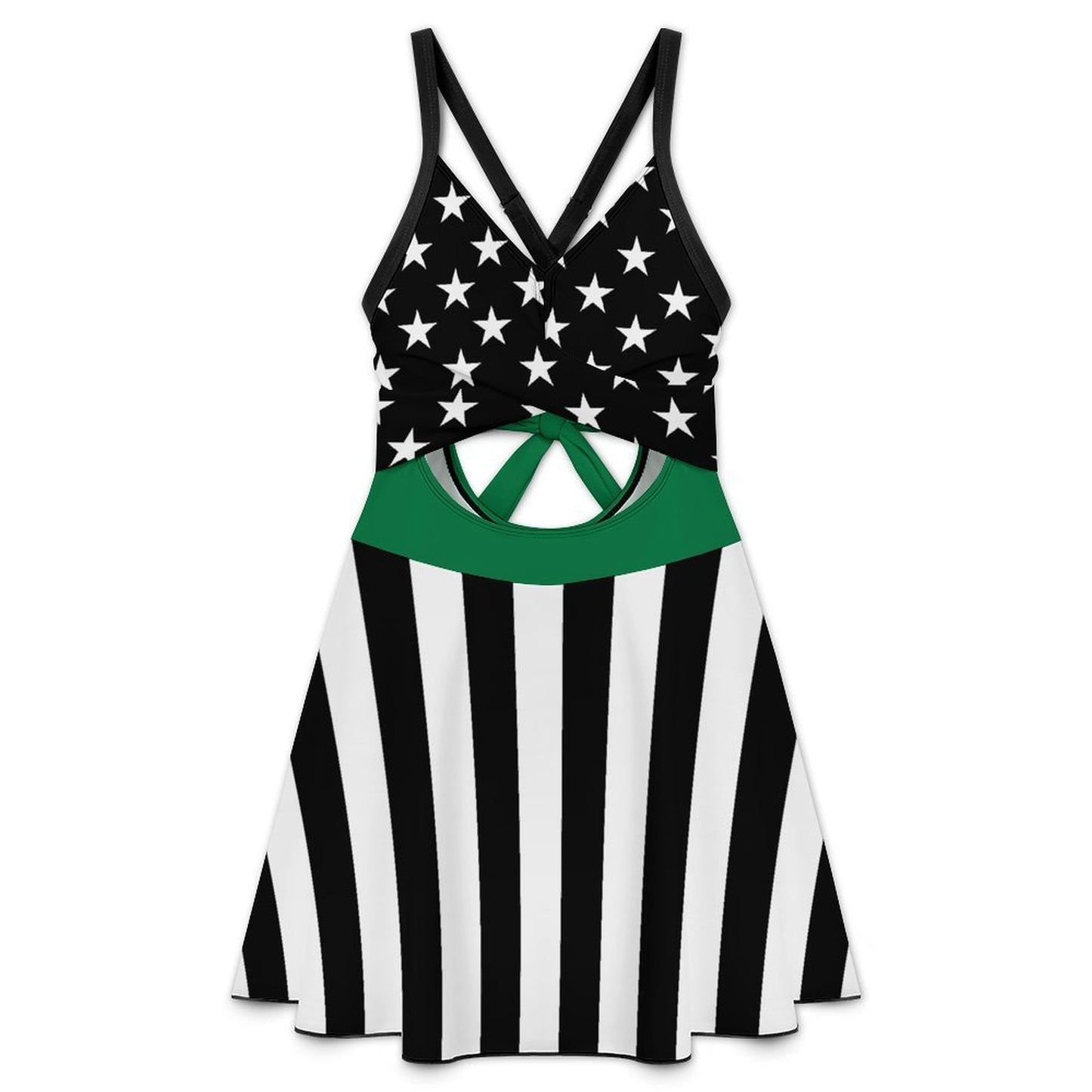 Thin Green Line Flag Inspired Women's V-neck One-piece Swimsuit with Cutout
