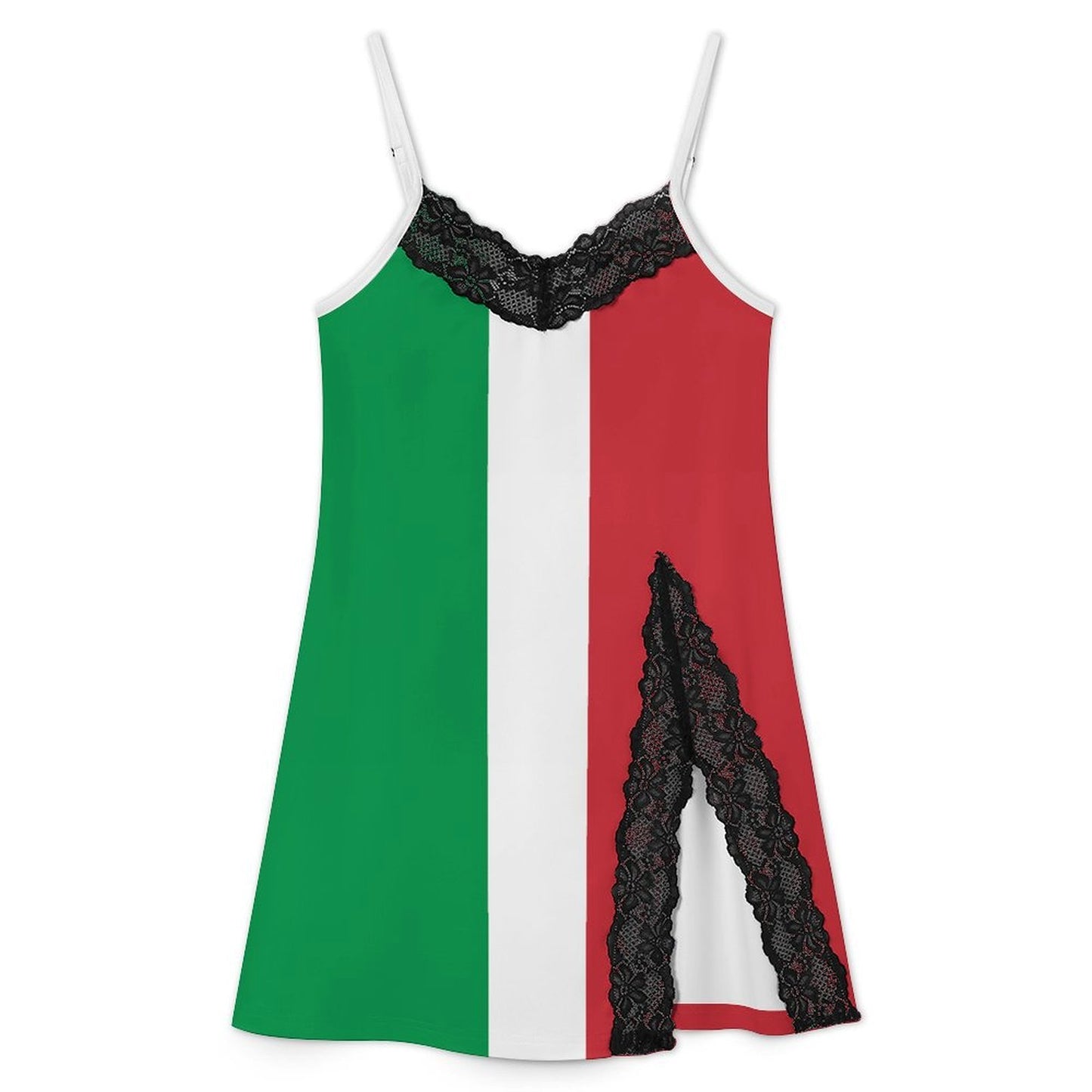 Italy Flag Inspired Women's Lace Slit Cami Pajama Dress
