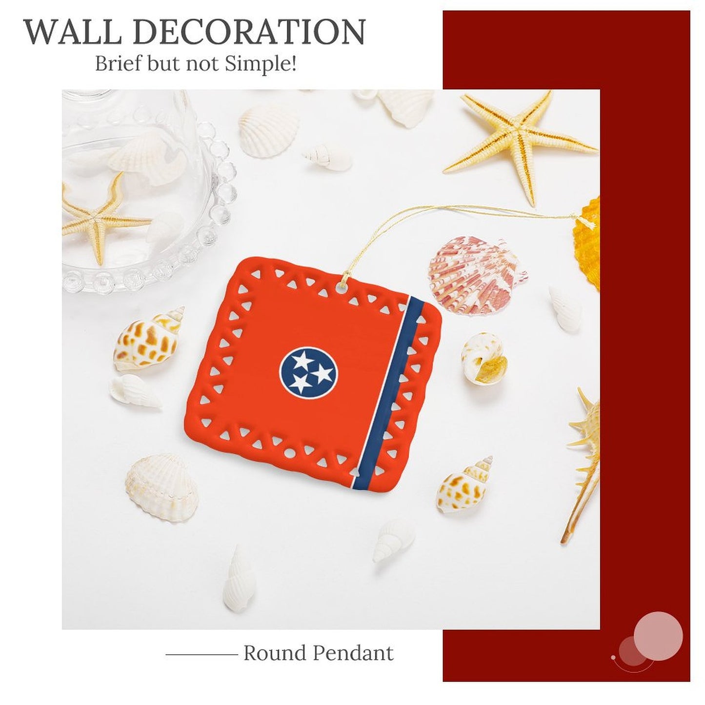 Tennessee Flag Inspired Square Ceramic Ornament Made in the USA
