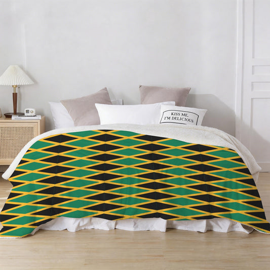 Jamaica Flag Inspired Pattern Sherpa Fleece Blanket 90" x 108" | Prtinted in the USA