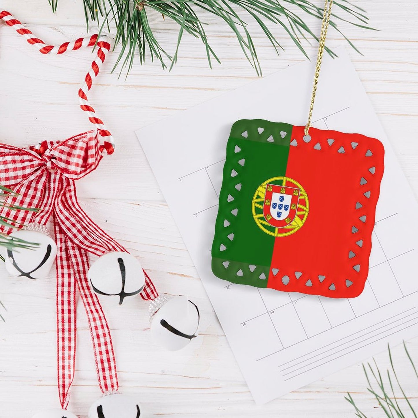 Portugal Flag Inspired Square Ceramic Ornament Made in the USA