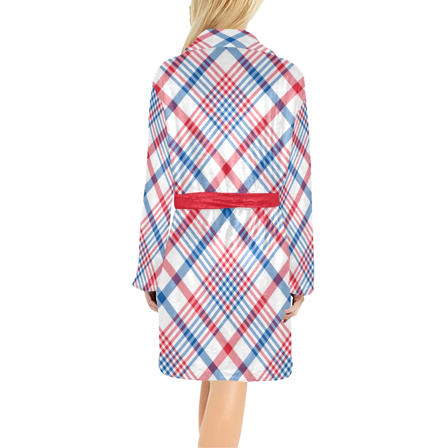 USA/American Flag Inspired Plaid Pattern Women's Fleece Robe