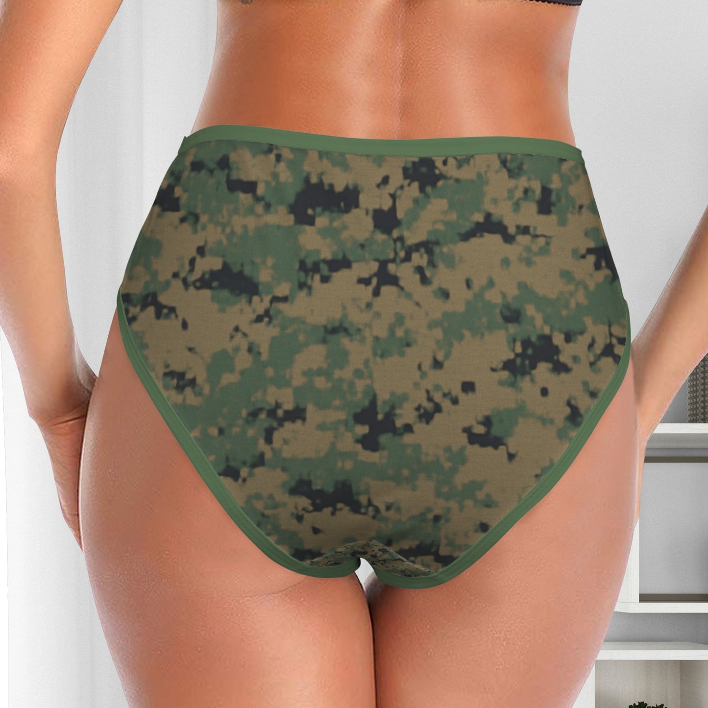 Thin Green Line Flag Inspired Eagle on Digital Camo Women's High Waisted Brief