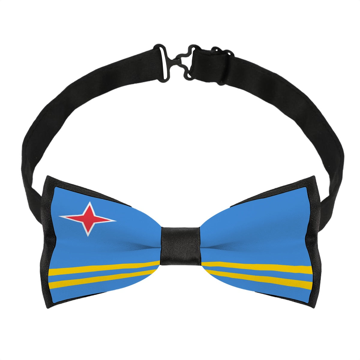 Black strap bow tie with Aruba flag design, [Brand].