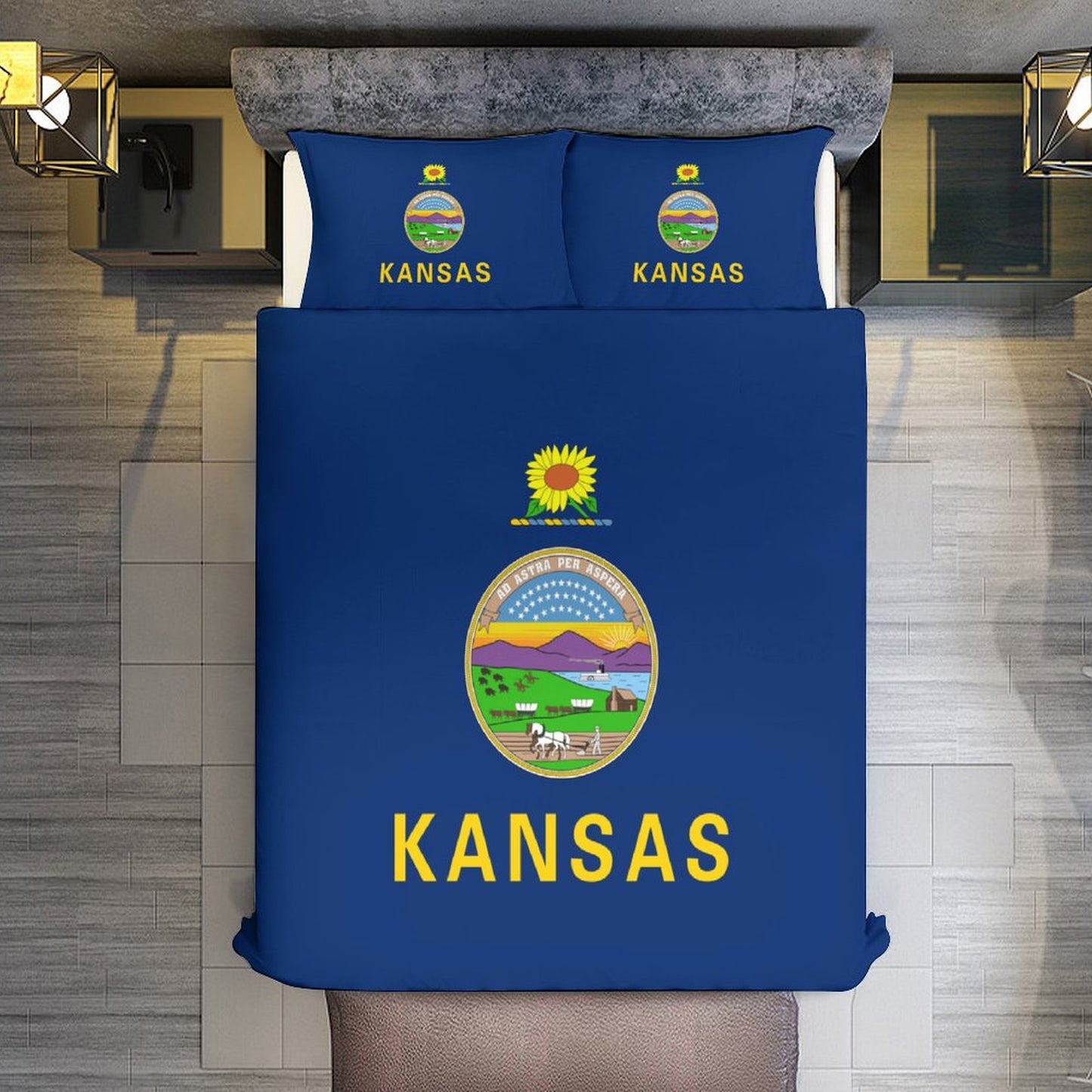 Kansas Flag Inspired 3-Piece Bedding Set (1 Duvet Cover + 2 Pillow Shams) – 102"×90"