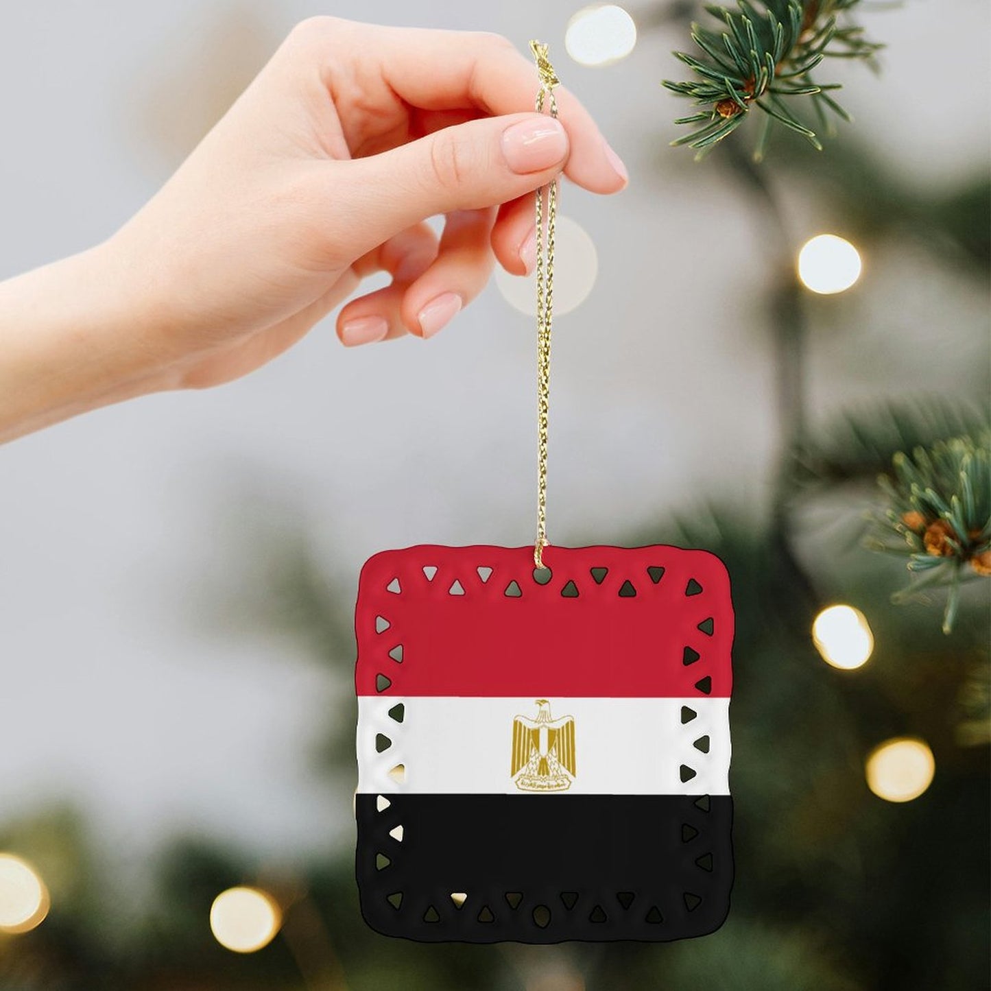 Egypt Flag Inspired Square Ceramic Ornament Made in the USA