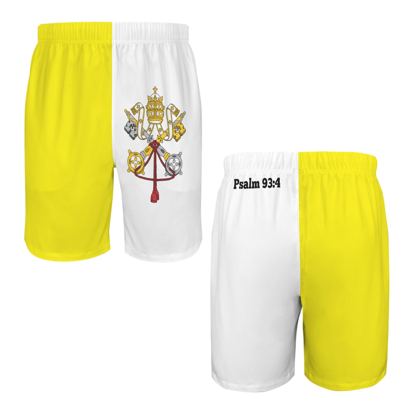 Vatican City Flag Inspired Men’s Draw String Pocket Beach Shorts Printed in the USA