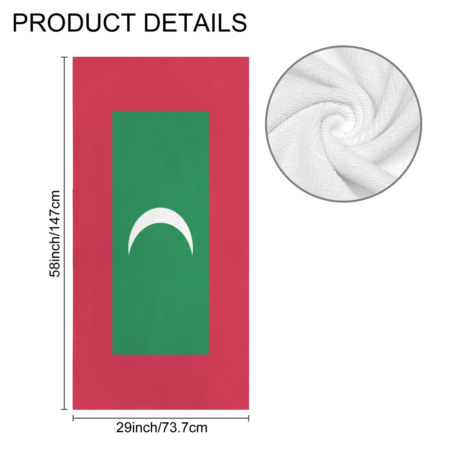 Maldives Flag Inspired Custom Bath Towel 29"x58"(Made in USA)