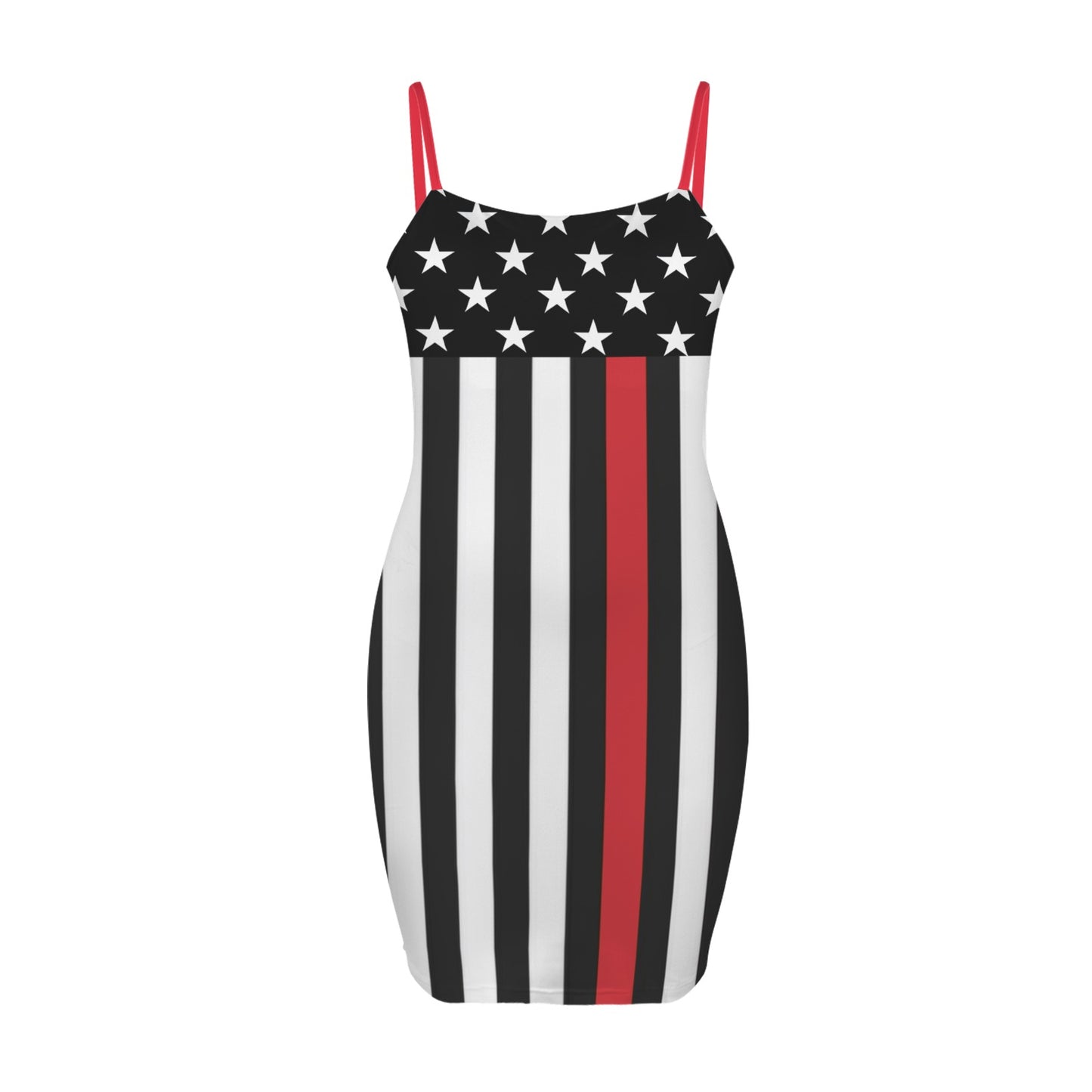 Thin Red Line Flag Inspired Backless Spaghetti Strap Bodycon Dress