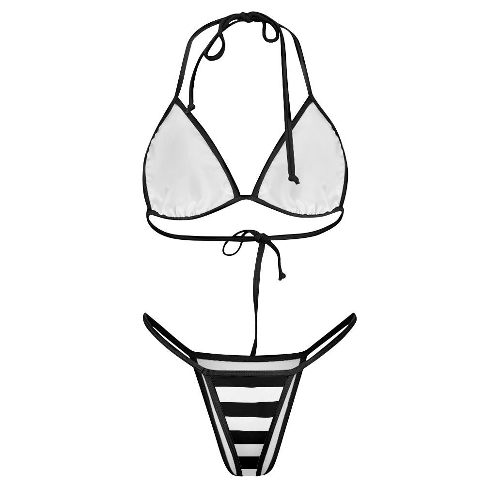 Thin Red Line Flag Inspired Women's Triangle Bikini with Thong Bottom