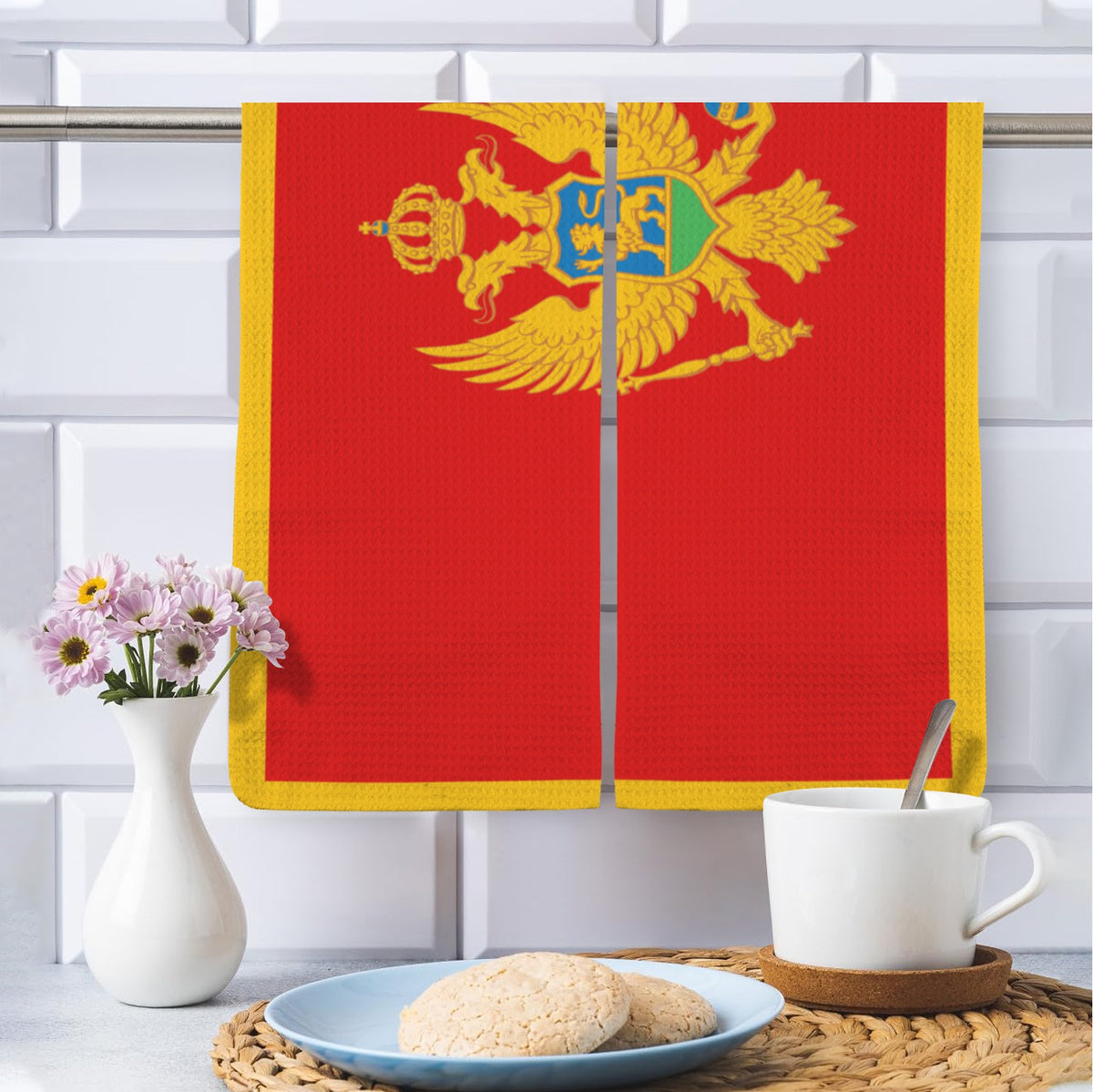 Montenegro Flag Inspired Kitchen Towel 40X60cm (Pack of 2) | Printed In the USA