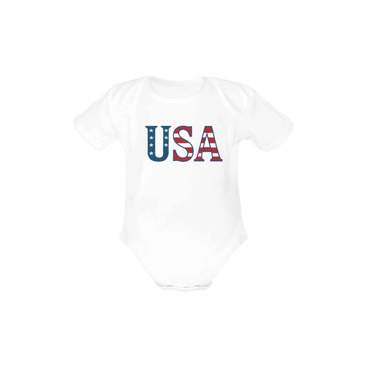 USA/American Flag Inspired Letters Baby Short Sleeve Unisex Bodysuits（Made in USA）