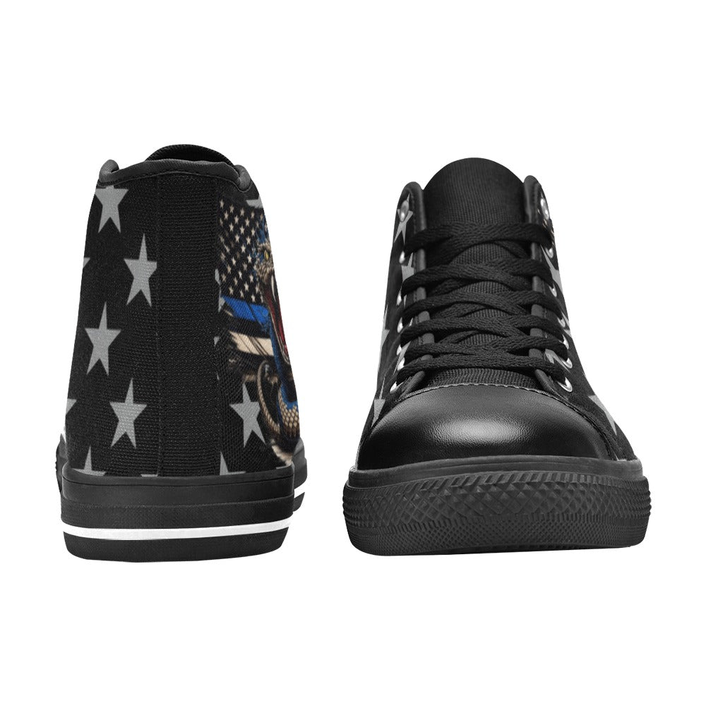 Thin Blue Line Flag Inspired Snake Kid's High Top Canvas Shoes