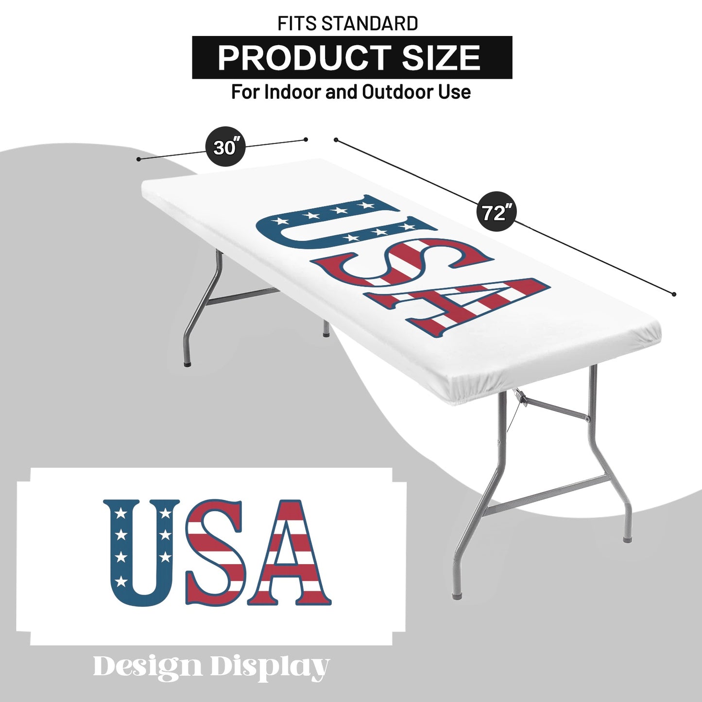 USA/American Flag Inspired "USA" Custom Elastic Fitted Tablecloth 72x30 inch (Made in the USA)