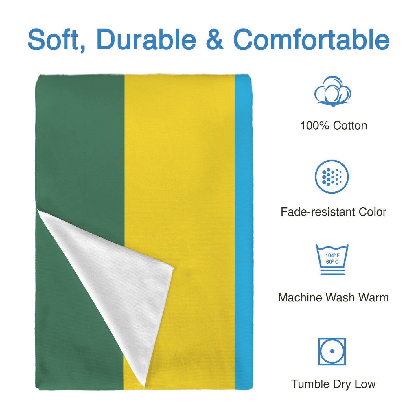 Rwanda Flag Inspired Custom Bath Towel 29"x58"(Made in USA)