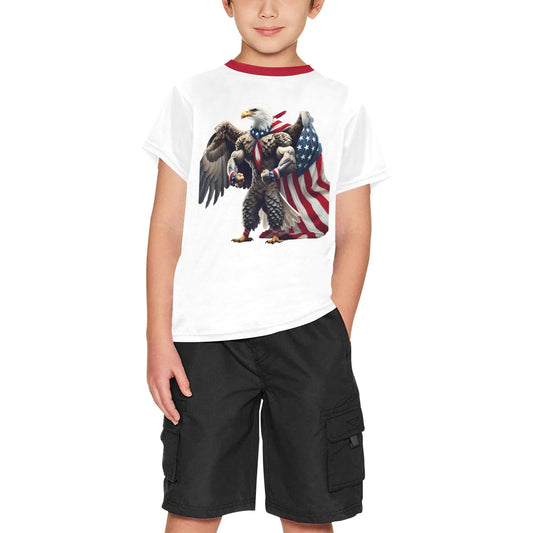 USA/American Flag Eagle with Cape Boys Crew Neck T-Shirt Made in the USA