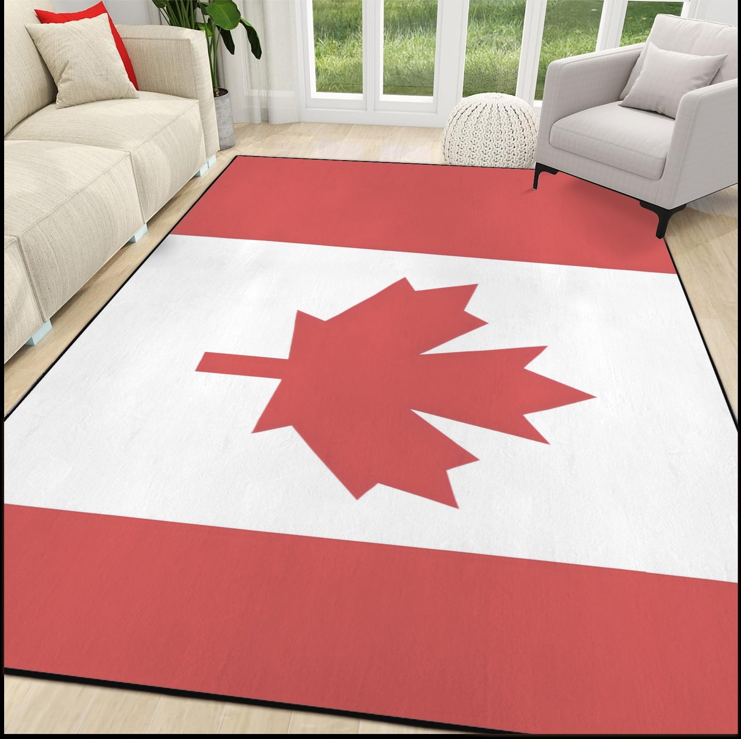 Canada Flag Inspired 84x60 Inch Area Rug with Black Binding (Made in the USA)