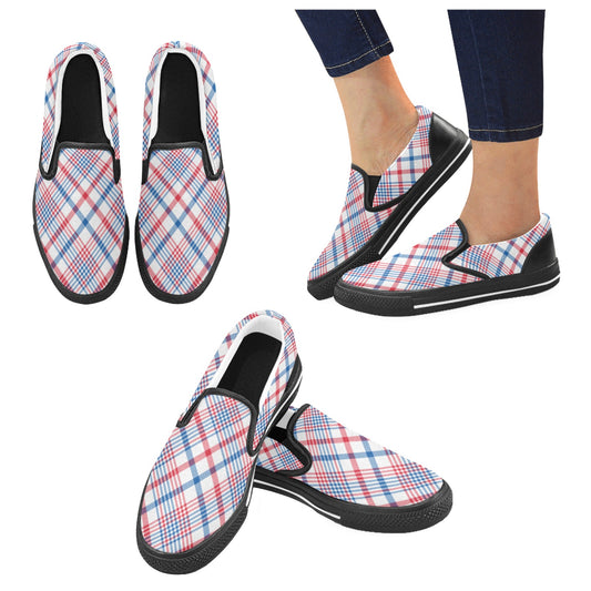 USA/American Flag Inspired Plaid Pattern Men's Slip-on Canvas Shoes