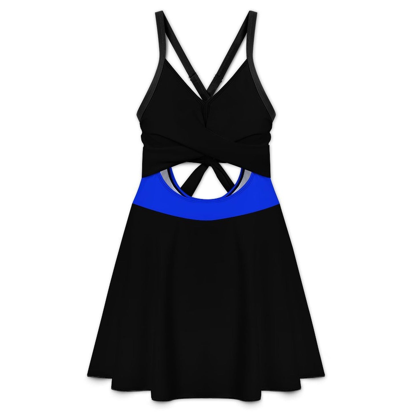 Thin Blue Line Flag Inspired Style-2 Women's V-neck One-piece Swimsuit with Cutout