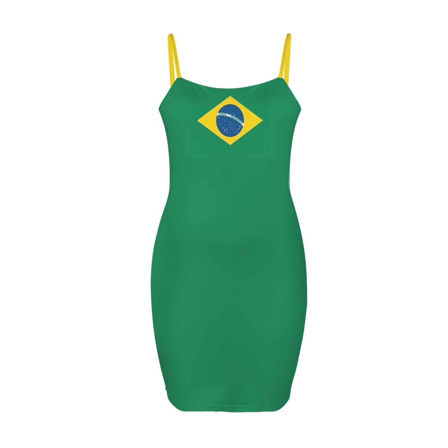 Brazil Flag Inspired Backless Spaghetti Strap Bodycon Dress