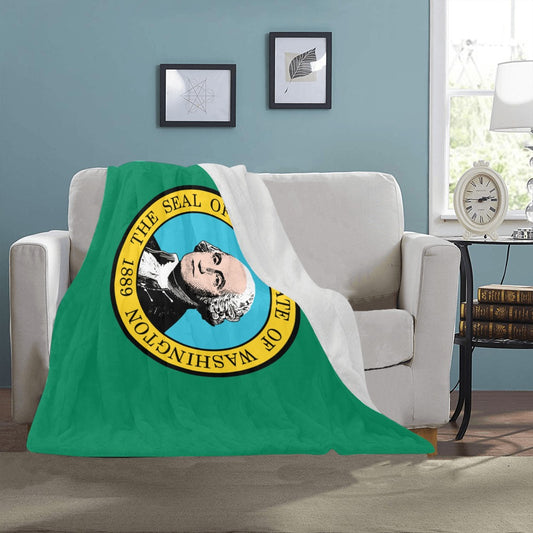 Cozy Luv My Flag blanket with Washington state seal design.
