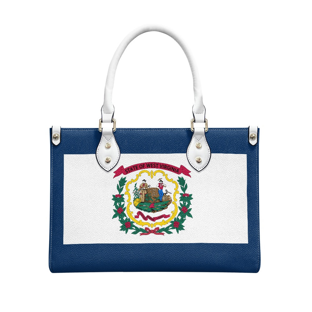 [Brand] handbag featuring West Virginia state flag design.