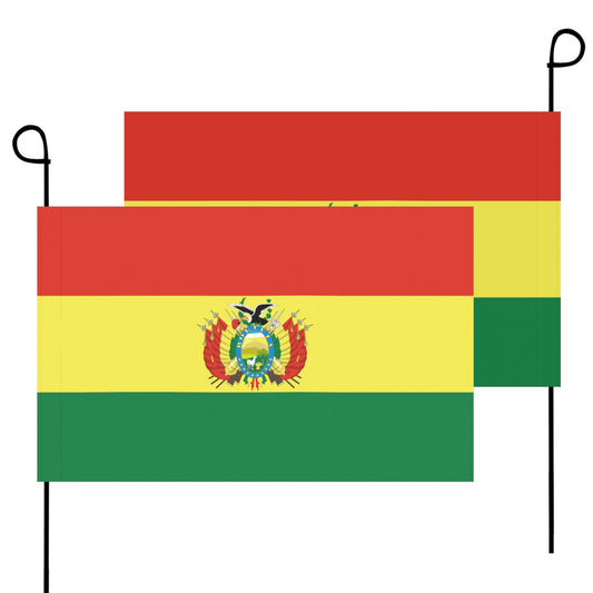 Two Bolivian flags with crests from Luv My Flag.