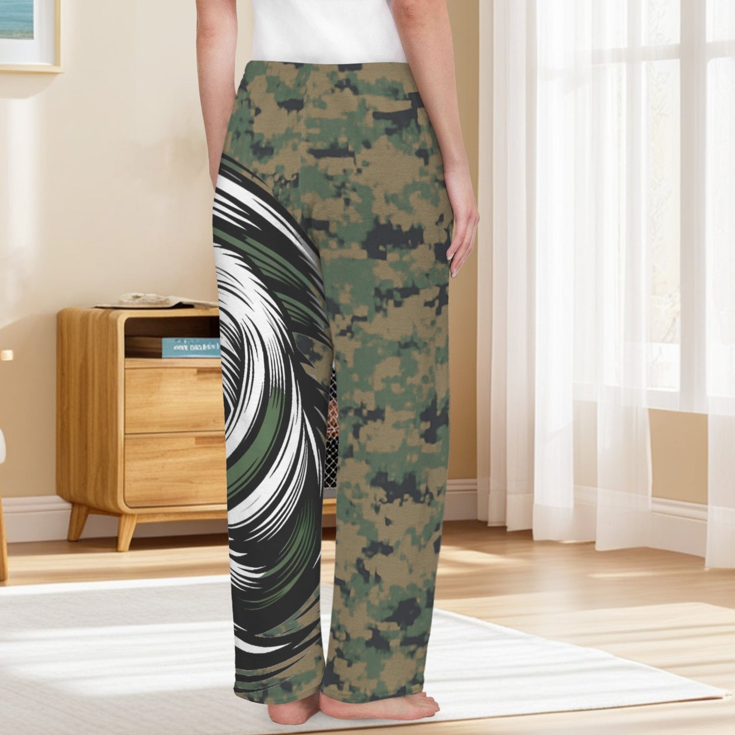 Thin Green Line Flag Inspired Eagle on Digital Camo Women's Flannel Pajama Trousers Made in the USA