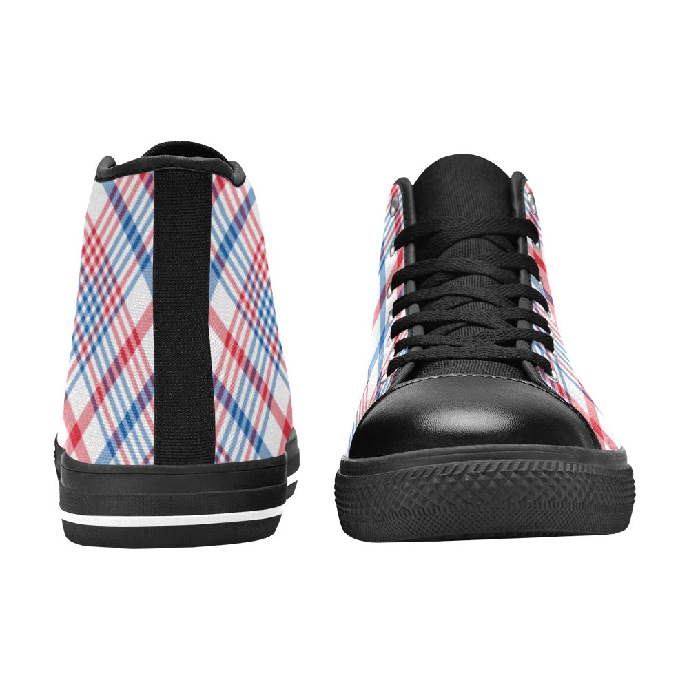 USA/American Flag Inspired Plaid Pattern Kid's High Top Canvas Shoes