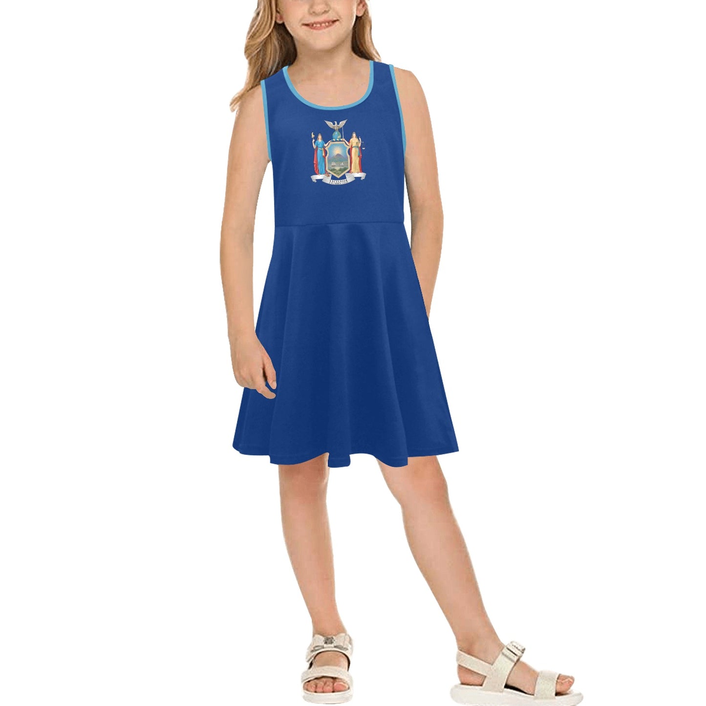 New York Flag Inspired Girls' Sleeveless Sundress | Ships from USA