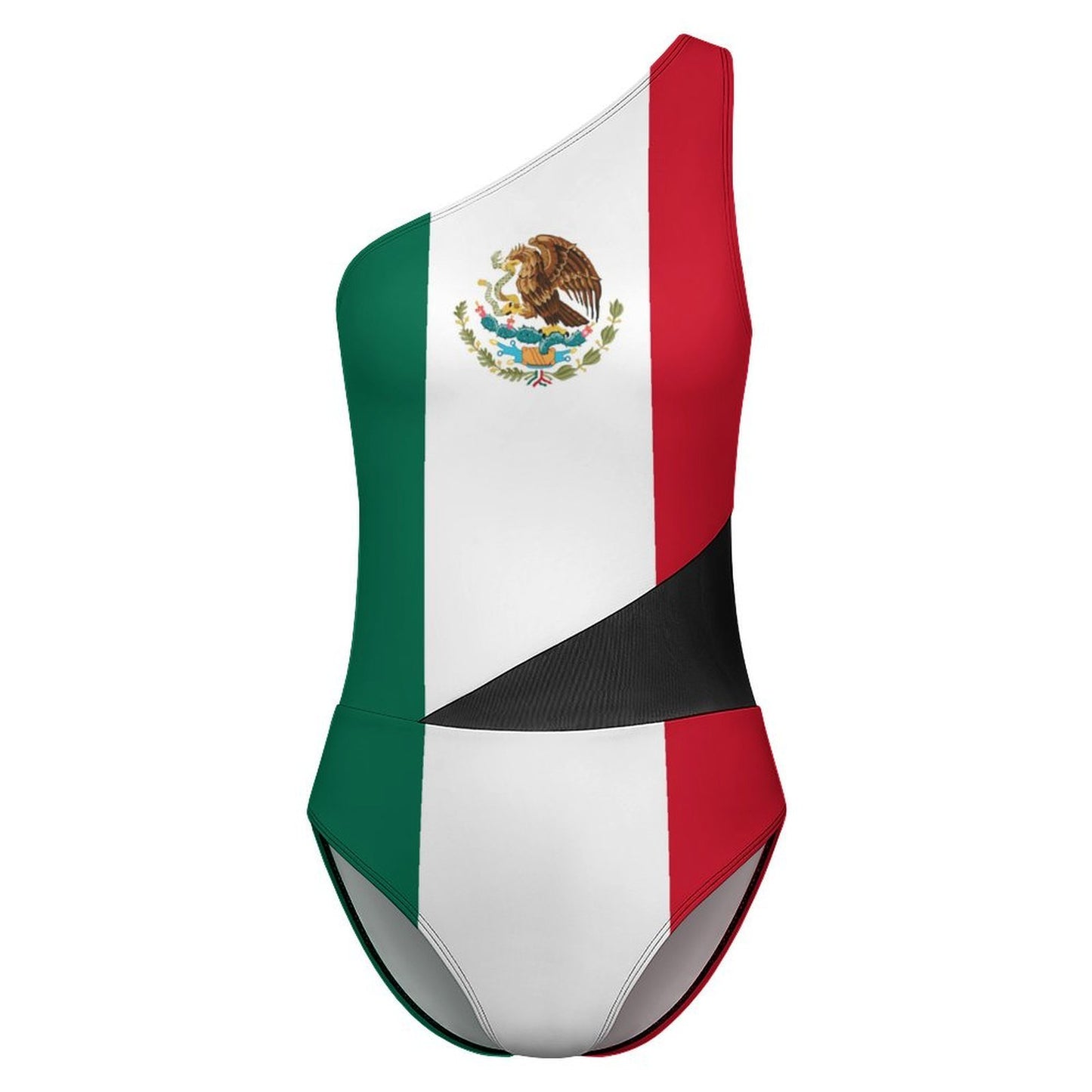 Mexico Flag Inspired Women’s One-Shoulder Mesh Swimsuit