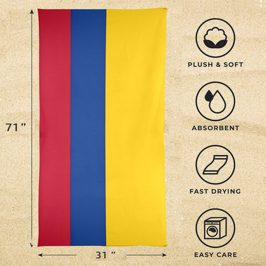 Colombia Flag Inspired Beach Towel 31"x71" (Made in USA)