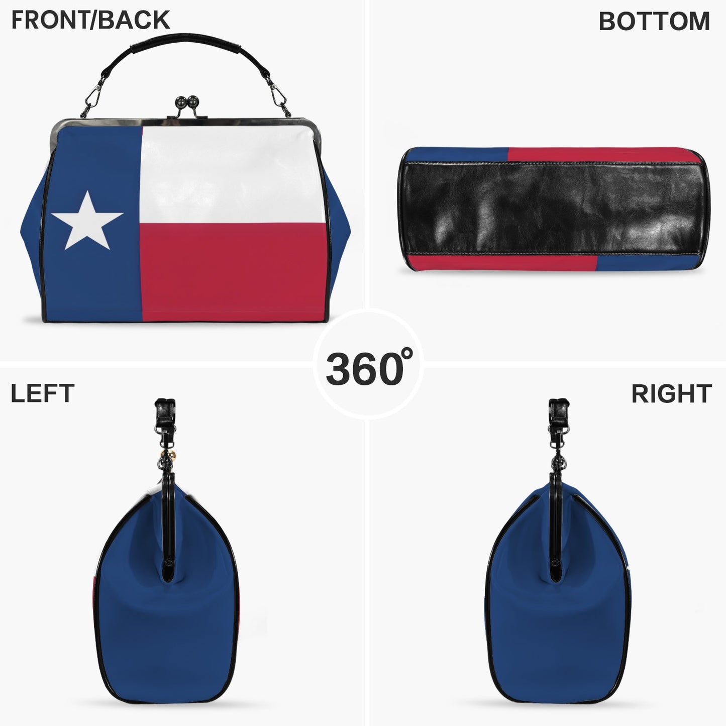 Texas Flag Inspired Kisslock Crossbody Shoulder Bag-Large