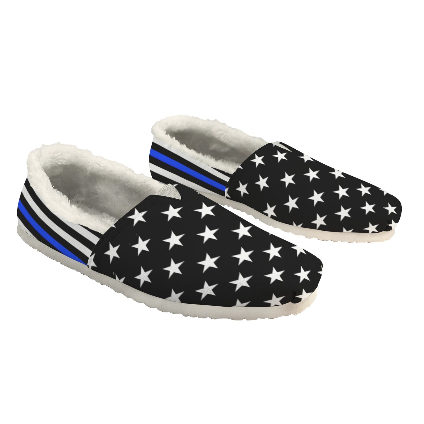 Thin Blue Line Flag Inspired Women's Fleece-Lined Canvas Slip-On
