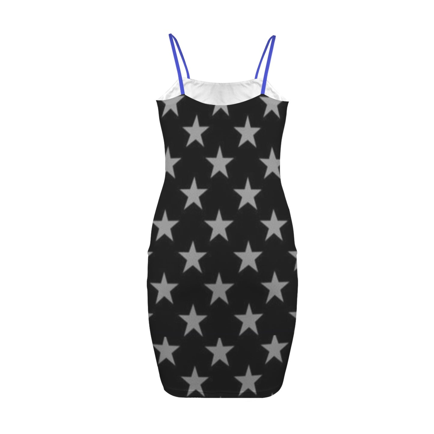 Thin Blue Line Flag Inspired Eagle On Gray Stars Backless Spaghetti Strap Bodycon Dress