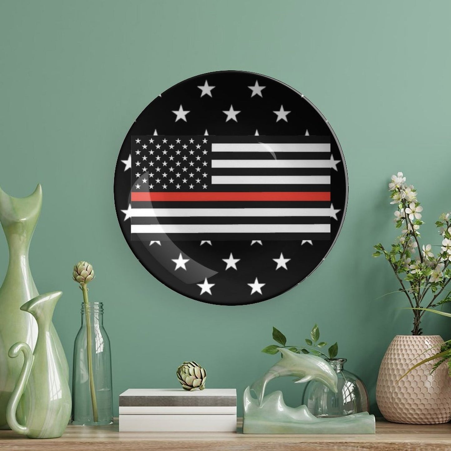 Then Red Line Flag Inspired Bone China Decorative Plate
