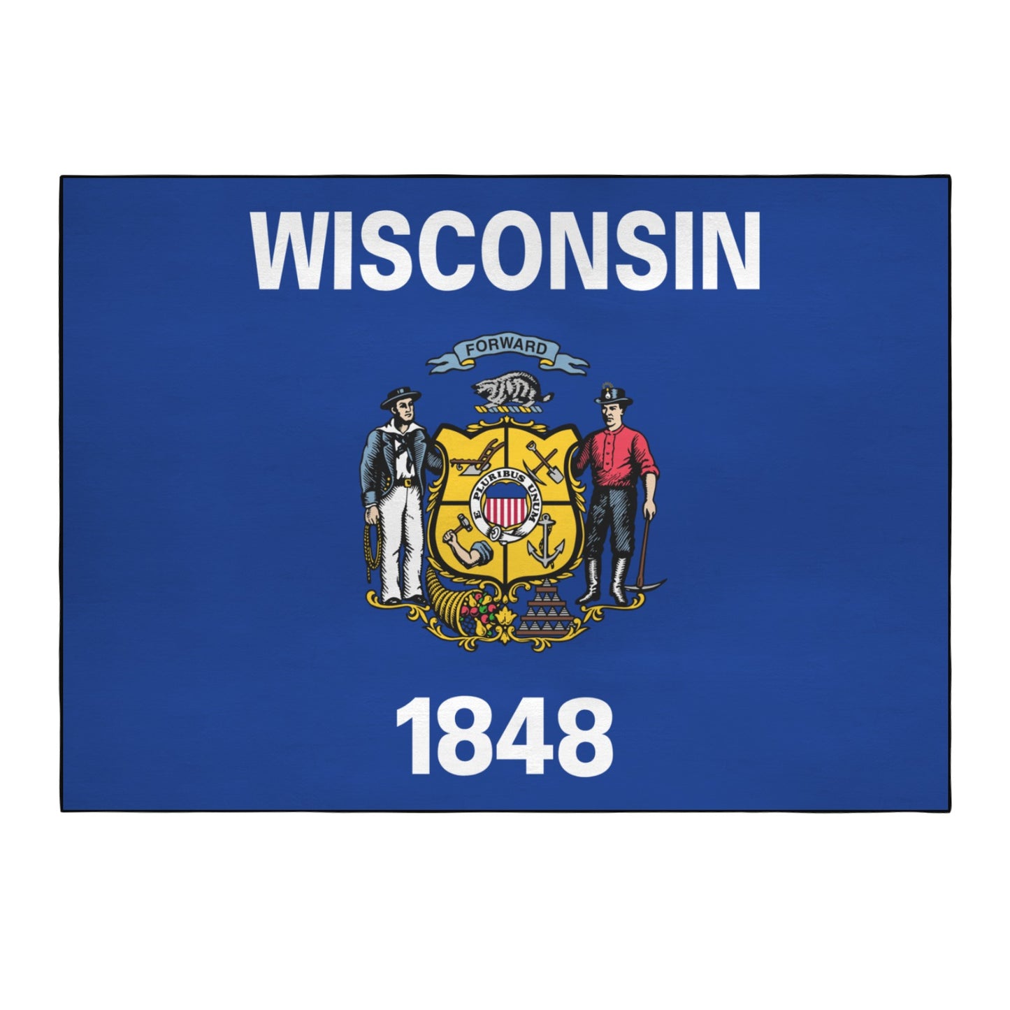 Wisconsin Flag Inspired 84x60 Inch Area Rug with Black Binding (Made in the USA)