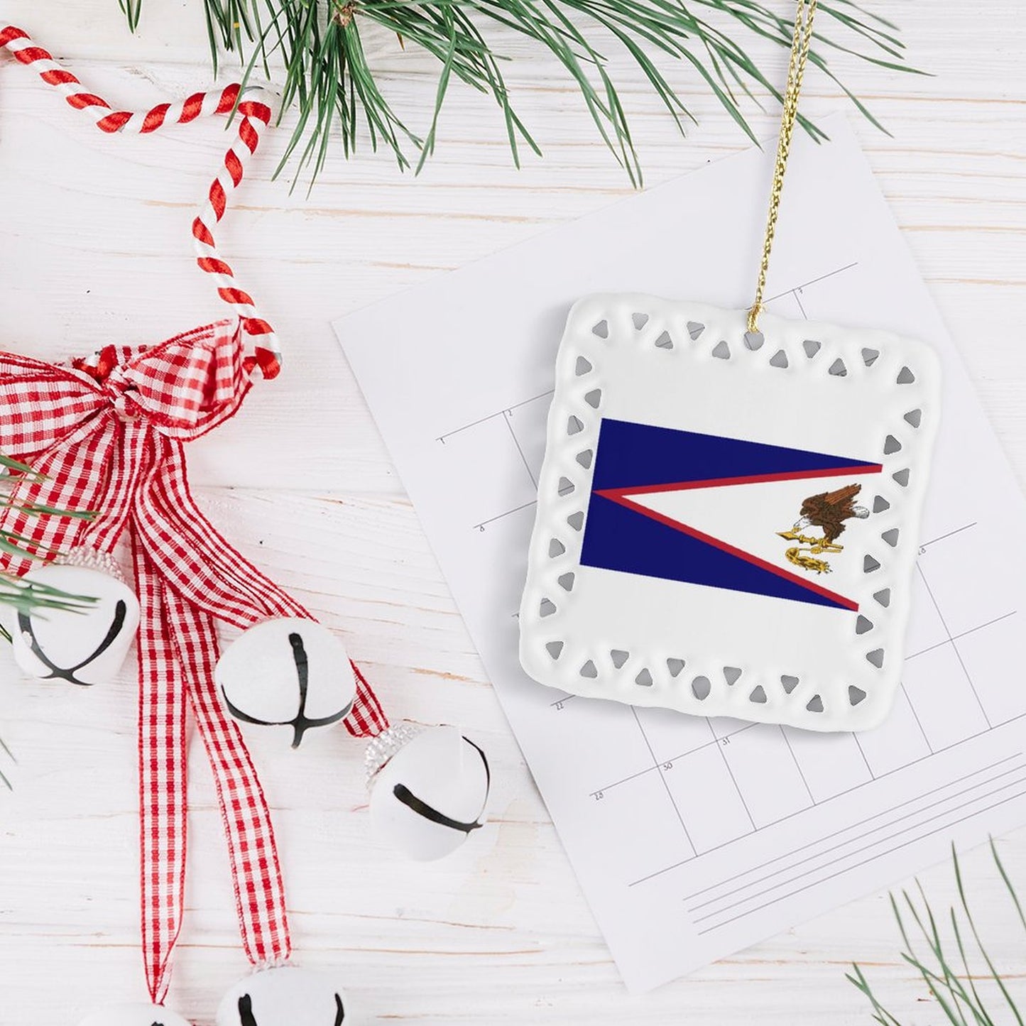 American Samoa Flag Inspired Square Ceramic Ornament Made in the USA