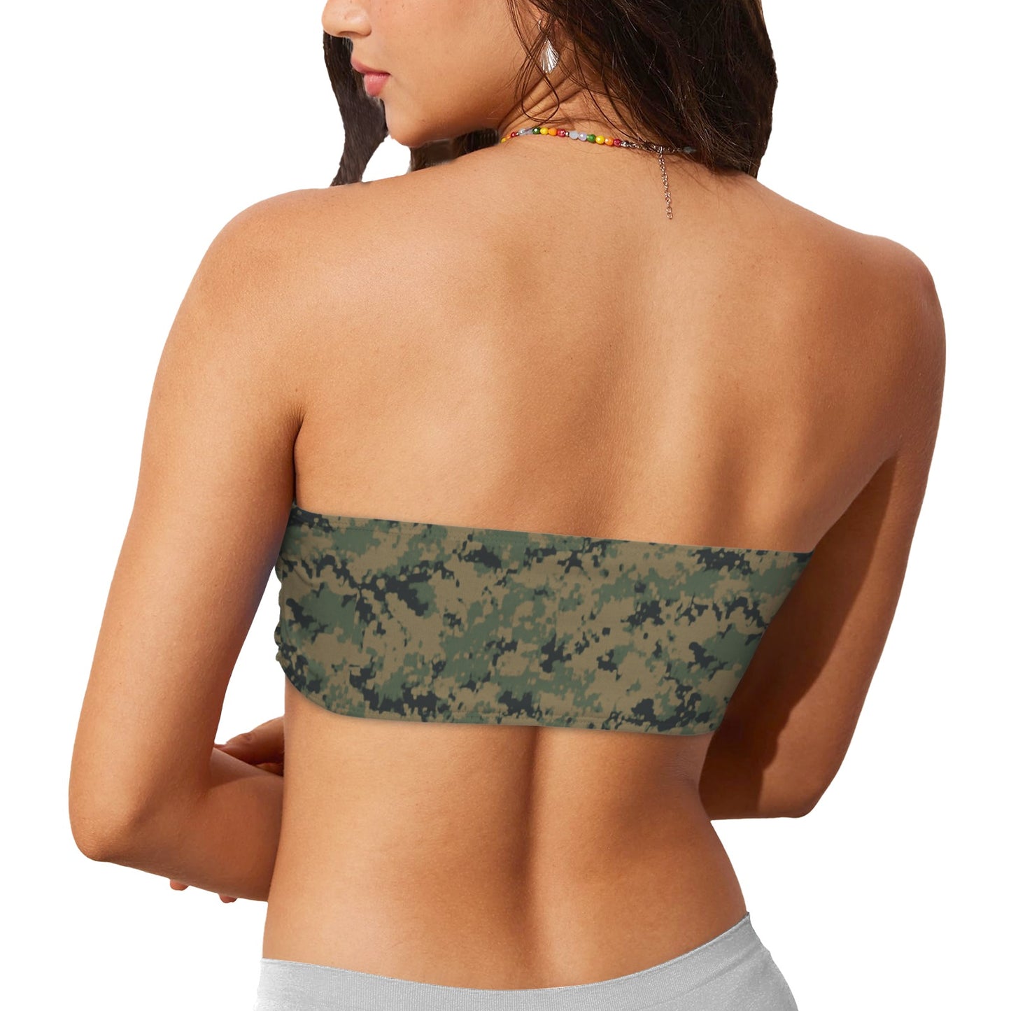 Thin Green Line Flag Inspired Eagle on Digital Camo Bandeau Tube Bikini Top