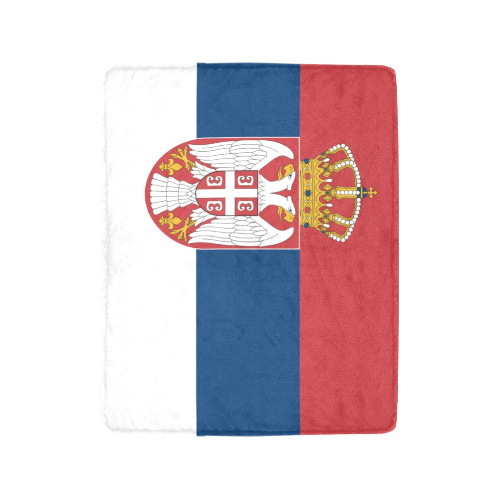 Luv My Flag Serbia blanket with national emblem design.