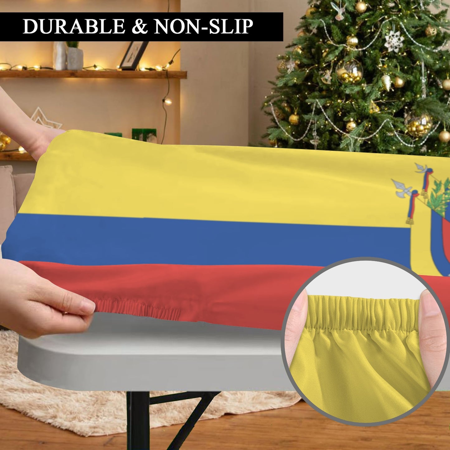 Ecuador Flag Inspired Custom Elastic Fitted Tablecloth 72x30 inch (Made in the USA)