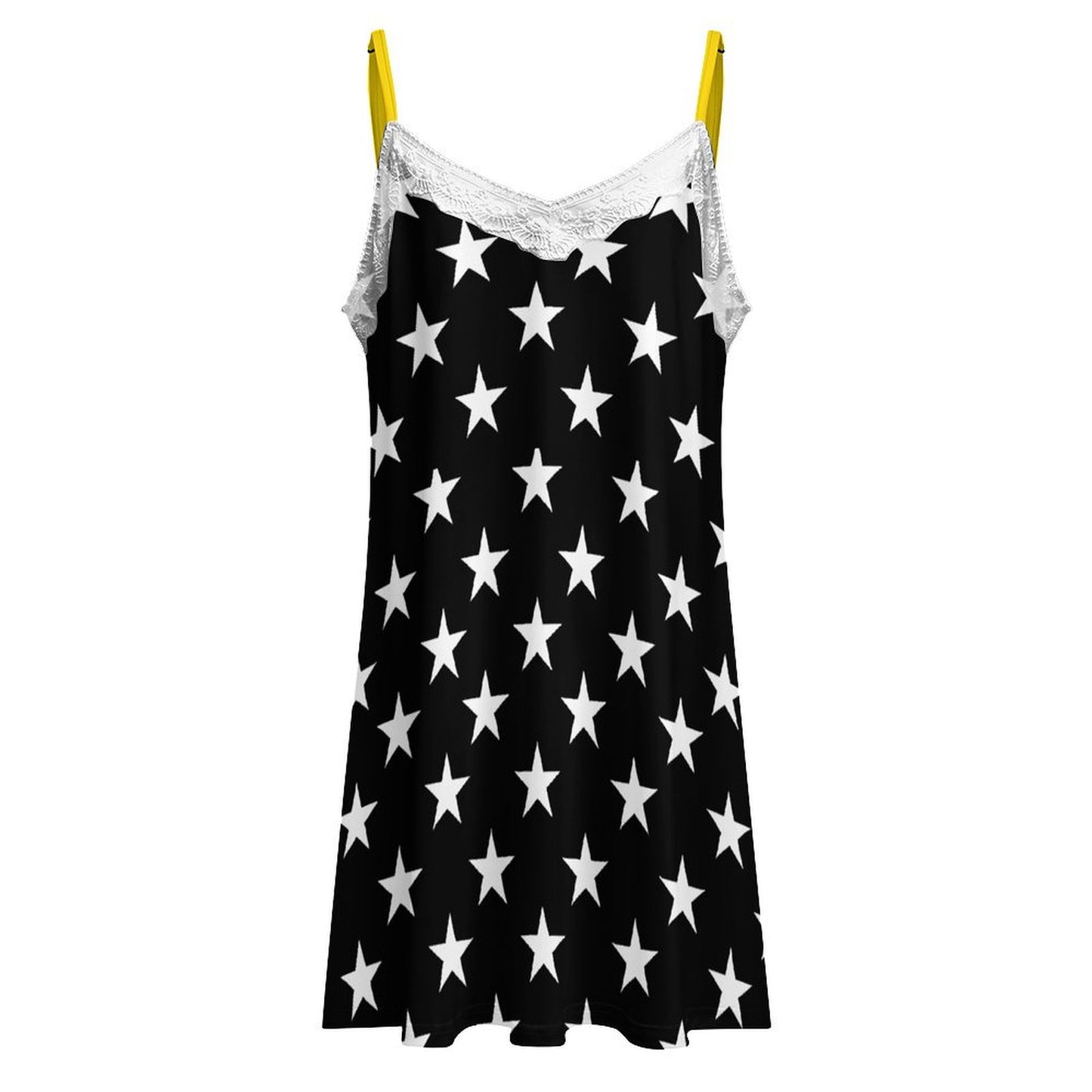 Thin Gold Line Flag Inspired Lace Trim Camisole Nightgown