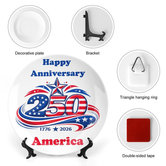 America 250 Anniversary USA/American Flag Inspired Bone China Decorative Plate