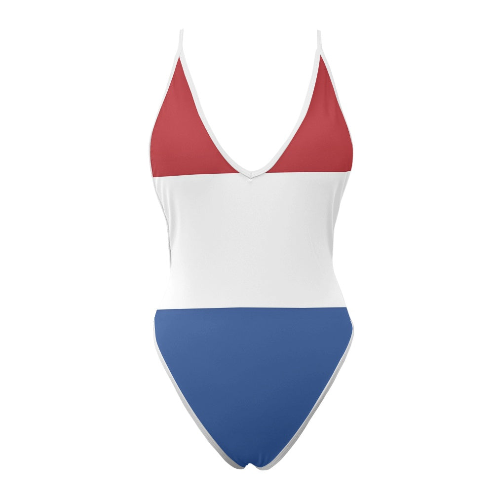 Netherlands Flag Inspired One-Piece Thong Swimsuit