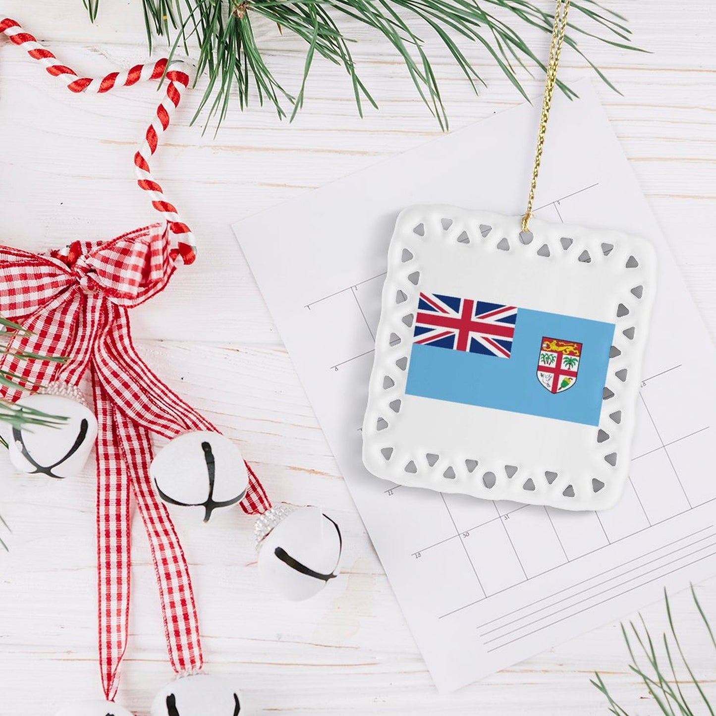 Fiji Flag Inspired Square Ceramic Ornament Made in the USA
