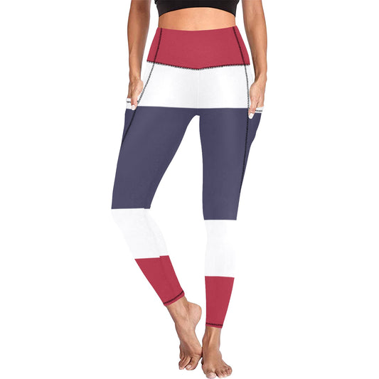 Thailand Flag Inspired Women’s High Waist Leggings with Pockets