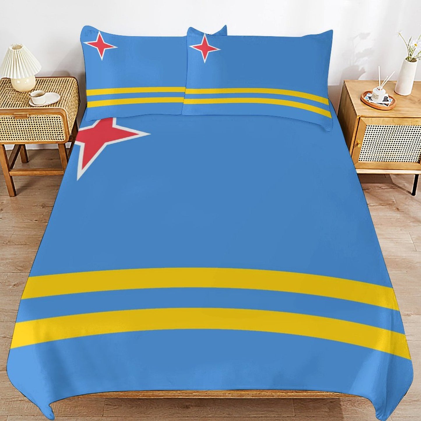 Aruba Flag Inspired 3-Piece Bedding Set (1 Duvet Cover + 2 Pillow Shams) – 102"×90"