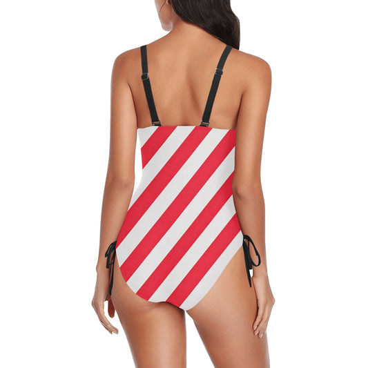USA/American Flag Inspired Drawstring Side One-Piece Swimsuit
